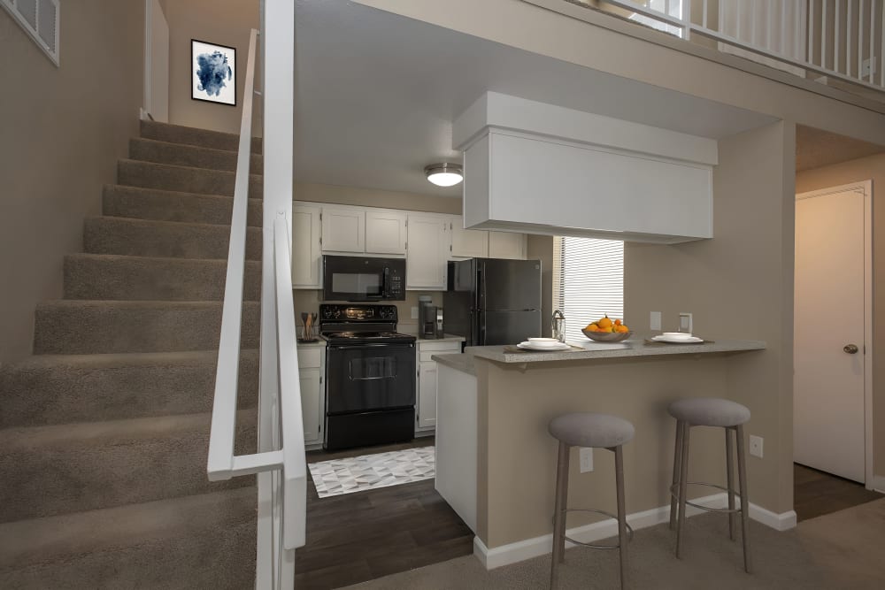 Kitchen area at Huntcliffe Apartments in Fair Oaks, California
