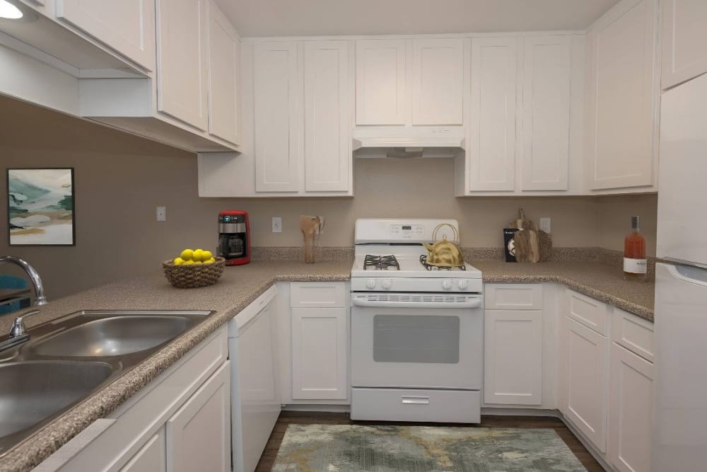 Kitchen area at River's Edge Apartments in Lodi, California