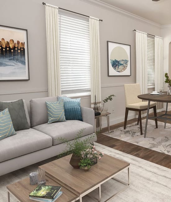 Living room area at Clarendon House in Sacramento, California