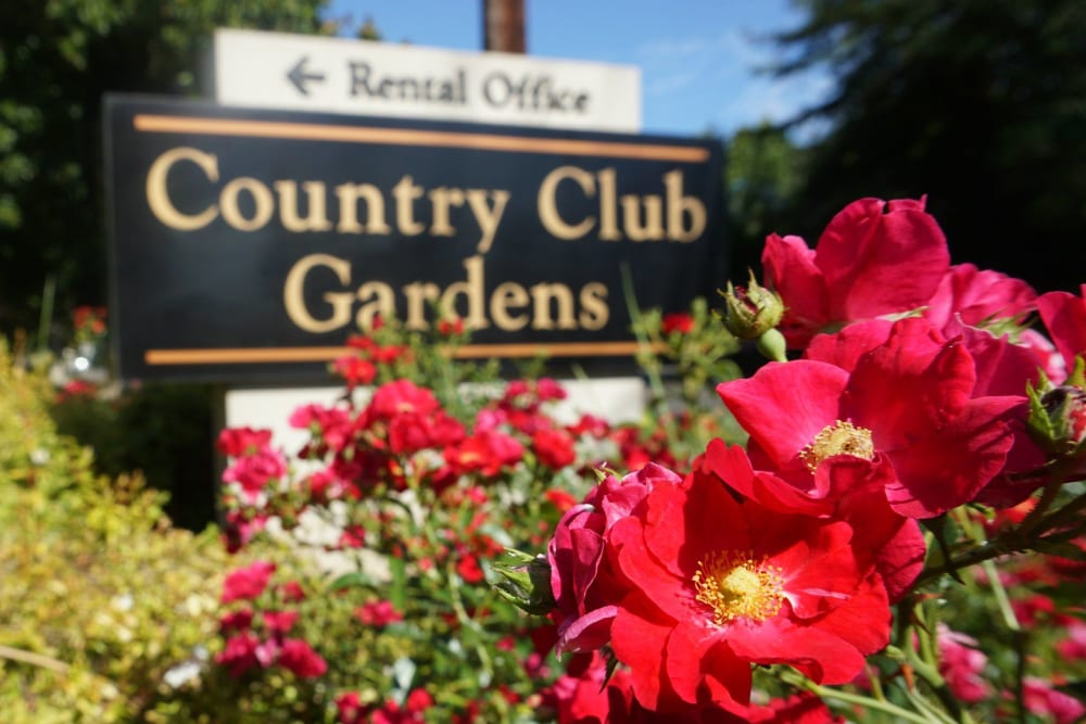 Front sign at Country Club Gardens in Sacramento, California