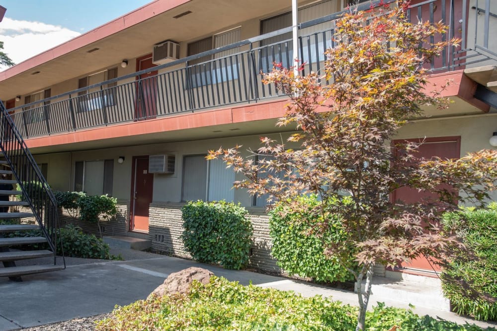 Building and landscaping at Corabel Lane Apartments in Sacramento, California