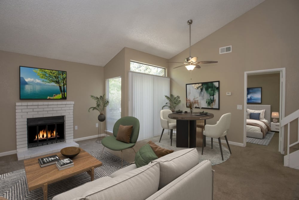 Living room area at Huntcliffe Apartments in Fair Oaks, California