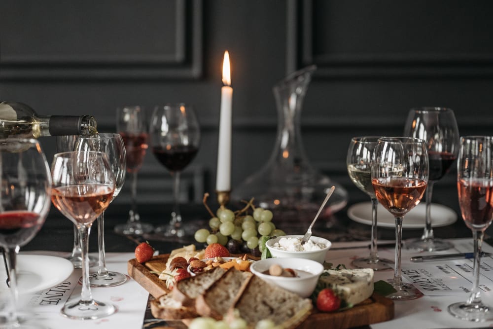 Wine and appetizers near Meritage Apartments in Lodi, California