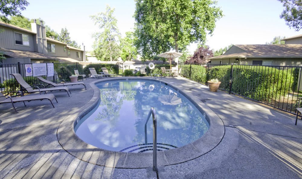 Pool area at Auburn Townhomes in Auburn, California
