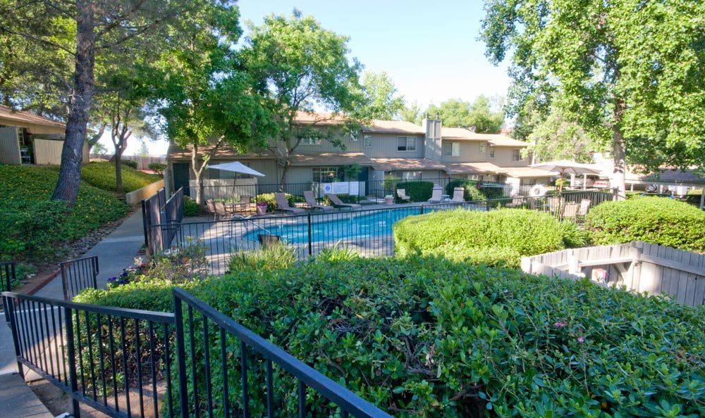 Walkway to pool at Auburn Townhomes in Auburn, California